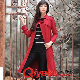 外套 歐洲站2015秋季新款歐美中長款修身薄鹿皮絨女士風衣女系帶外套潮原始圖片3