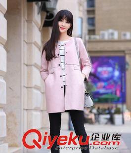 外套 歐洲站2015秋季新款歐美鹿皮絨外套女修身中長款純色長袖風衣外套原始圖片3