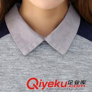 毛衣、針織衫 2015秋裝新款女韓版翻領(lǐng)純色針織拼接長袖襯衫修身打底衫套頭襯衣原始圖片3