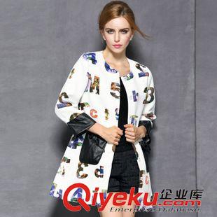 外套 2015秋裝新款女歐美gd時尚修身外套中長款字母拼接zp風衣大衣原始圖片2