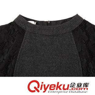 連衣裙 歐洲站2015秋季新款女裝歐美鏤空蕾絲拼接長(zhǎng)袖收腰大擺純色連衣裙原始圖片3