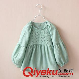 7.20秋款~ 秋季外貿(mào)兒童裝批發(fā) 女童胸前鏤空燈籠袖裙衫 純棉娃娃衫上衣原始圖片2