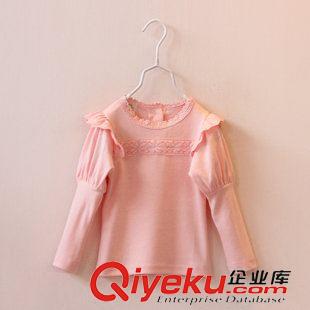 秋款{dy}波 2015春秋款韓版女童裝 泡泡袖蕾絲花邊打底衫 兒童長袖t恤原始圖片2
