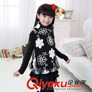 童裙 2014秋季款新款長袖連衣裙 女童玫瑰花蕾絲裙蓬蓬裙 童裝批發