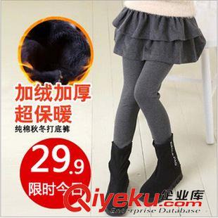 加絨加厚童褲 秋冬裝新款女童打底裙褲 兒童荷葉邊打底褲 韓版童裝加絨假兩件套原始圖片2