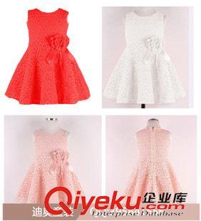 January 26- New 2014新品 童裙批發(fā) 韓版夏款無(wú)袖花朵禮服裙 女寶蕾絲公主連衣裙