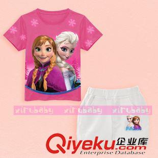 褲子-Pants 爆款冰雪奇緣夏裝短袖套裝外貿(mào)童裝純棉套裝卡通女童短袖套裝