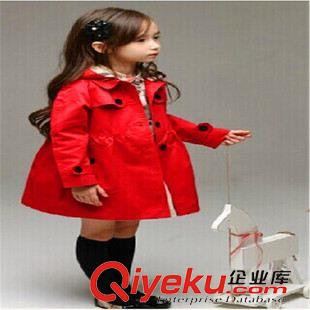 上衣-Jacket 韓版秋款童裝 新品 女童純色風衣 中長款氣質外套翻領格 廣東貨源原始圖片2
