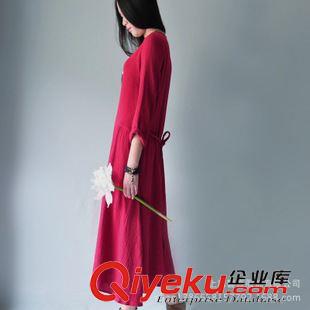 棉麻風格館 2014秋裝新款 例外棉麻袍子 機理棉長袖不規(guī)則原創(chuàng)設計連衣裙