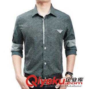 男襯衫 2015年秋季新款男式長袖襯衫中老年男士翻領(lǐng)拼接口袋長袖代理免費(fèi)原始圖片3