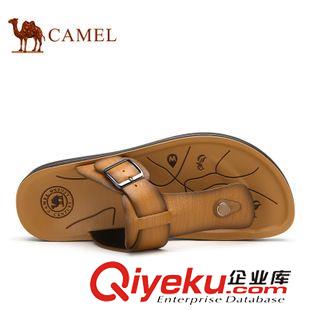 涼拖 Camel 駱駝男拖鞋 復古潮款舒適拖鞋 新款牛皮透氣拖鞋A522263053原始圖片2
