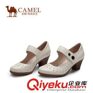 時尚單鞋 Camel駱駝女鞋 舒適圓頭粗跟鏤空頭層水染牛皮A51058602原始圖片3