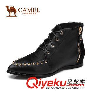 優雅女靴 Camel駱駝女靴 英倫風 圓頭系帶側拉鏈油蠟牛皮騎士靴 A94058637