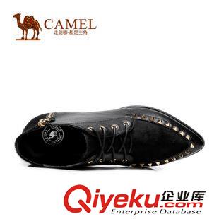 優雅女靴 Camel駱駝短靴  尖頭內增高裝飾拉鏈牛皮馬毛系帶女靴A91168602原始圖片2