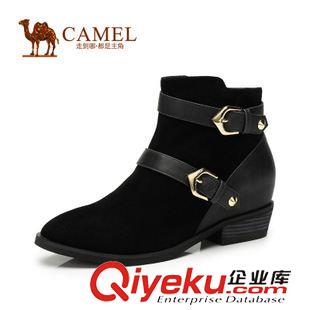 優雅女靴 Camel駱駝女靴 英倫風 圓頭系帶側拉鏈油蠟牛皮騎士靴 A94058637