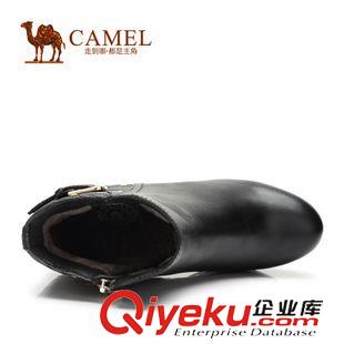 優(yōu)雅女靴 Camel駱駝女鞋 舒適高跟靴子鉚釘側(cè)拉鏈牛皮粗跟女靴A94013645原始圖片2