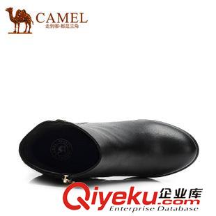 優雅女靴 Camel駱駝女靴 新款圓頭牛皮拼接馬毛粗高跟女靴A94128615原始圖片2