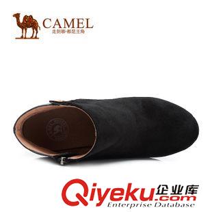 優(yōu)雅女靴 Camel駱駝 短靴 時(shí)尚華美 圓頭高跟側(cè)拉鏈牛皮羊絨女靴A94112634原始圖片2