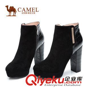 優(yōu)雅女靴 Camel駱駝 短靴 時(shí)尚華美 圓頭高跟側(cè)拉鏈牛皮羊絨女靴A94112634原始圖片3