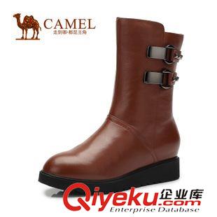 優(yōu)雅女靴 Camel駱駝 短靴 時(shí)尚華美 圓頭高跟側(cè)拉鏈牛皮羊絨女靴A94112634