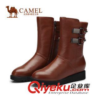 優(yōu)雅女靴 Camel駱駝 新款 圓頭厚底側(cè)拉鏈鉚釘裝飾扣帶牛皮女靴A91016625原始圖片3