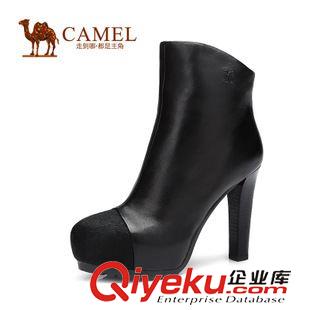 優雅女靴 Camel駱駝女靴  馬毛小圓頭羊皮側拉鏈高跟內水臺女靴A94104605