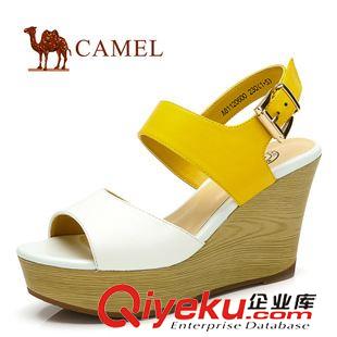 涼鞋 Camel  牛皮坡跟防水臺(tái)拼色女涼鞋 81120600原始圖片2