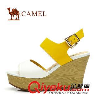 涼鞋 Camel  牛皮坡跟防水臺(tái)拼色女涼鞋 81120600原始圖片3