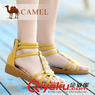 涼鞋 Camel駱駝夏季新款波西米亞水鉆zp露趾平跟平底女涼鞋A93504613原始圖片2