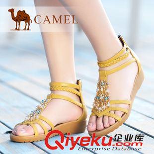 涼鞋 Camel駱駝夏季新款波西米亞水鉆zp露趾平跟平底女涼鞋A93504613原始圖片3