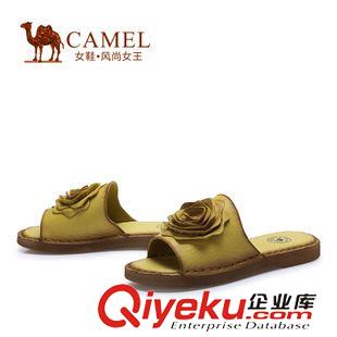 凉拖 Camel骆驼女鞋 水染牛皮花饰低跟凉拖2015夏季新款A52007609