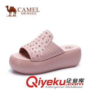 涼拖 Camel駱駝女鞋 優雅時尚 羊皮蛇皮粗高跟涼拖 A52117603