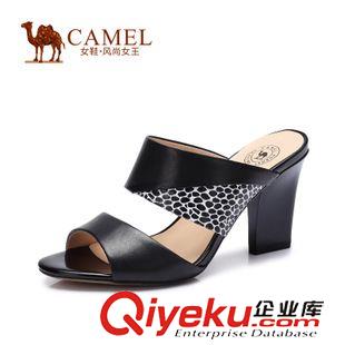 涼拖 Camel駱駝女鞋 優雅時尚 羊皮蛇皮粗高跟涼拖 A52117603