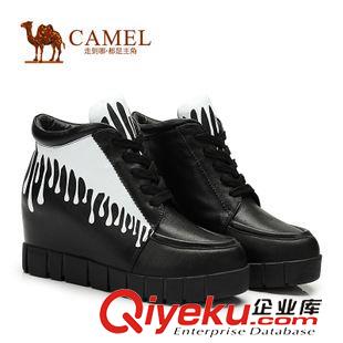 休閑鞋 Camel駱駝女鞋簡約風 圓頭牛皮綁帶厚底內增高休閑女鞋A91003611