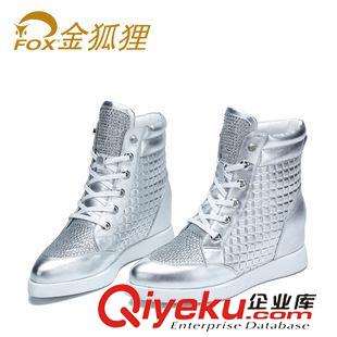 休閑鞋 fox金狐貍 運(yùn)動(dòng)休閑鞋格紋真皮高幫鞋隱形內(nèi)增高女鞋4F06002原始圖片3