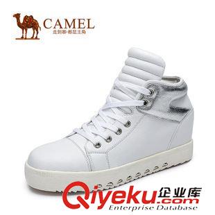 休閑鞋 camel駱駝女鞋簡約百搭新款圓頭牛皮鉚釘內增高休閑女鞋A94132607