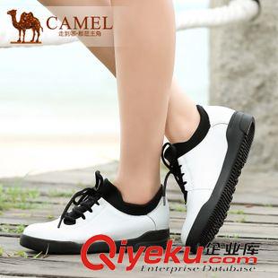 休閑鞋 camel駱駝女鞋舒適休閑牛皮彈力布圓頭綁帶女鞋秋新款A94048606原始圖片2