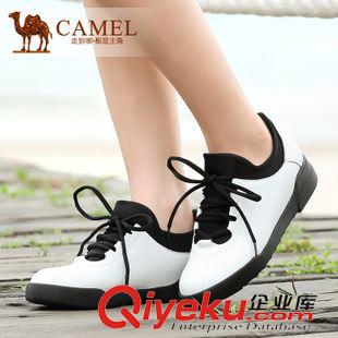 休閑鞋 camel駱駝女鞋舒適休閑牛皮彈力布圓頭綁帶女鞋秋新款A94048606原始圖片3