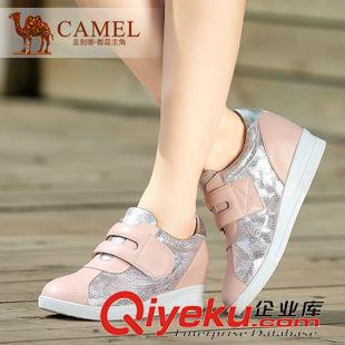 休閑鞋 camel駱駝女鞋舒適休閑牛皮彈力布圓頭綁帶女鞋秋新款A94048606