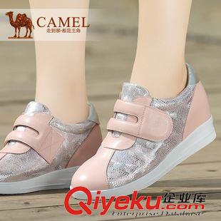 休閑鞋 Camel駱駝清新舒適魔術貼正品牛皮休閑內增高女鞋 A94110608原始圖片2