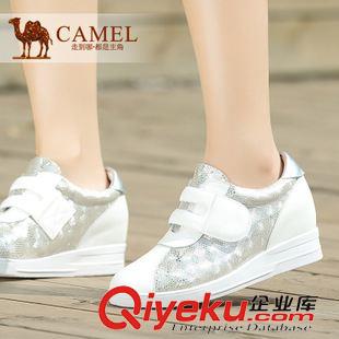 休閑鞋 Camel駱駝清新舒適魔術貼正品牛皮休閑內增高女鞋 A94110608原始圖片3