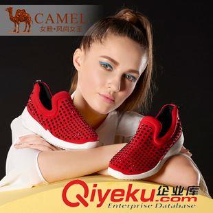 休閑鞋 Camel駱駝女鞋 舒適休閑 彈力布黑鉆圓頭中跟休閑女鞋A53827615原始圖片3