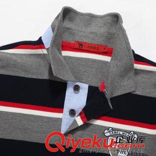 T恤/衛(wèi)衣 駱駝男裝 2014春裝休閑t恤 男士棉長(zhǎng)袖條紋T恤翻領(lǐng)直筒t恤 096123原始圖片3