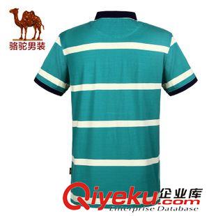 T恤 Camel駱駝男裝 夏裝男 純棉T恤 時(shí)尚都市翻領(lǐng)條紋T恤A5S232074原始圖片2