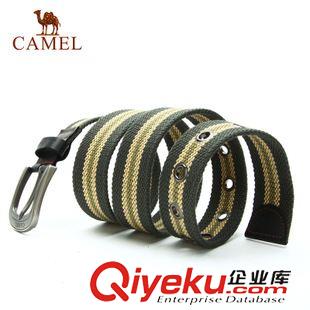 腰帶 CAMEL駱駝戶外腰帶 牛皮拼接條紋帆布男女通用休閑腰帶 A5W3H2107原始圖片3