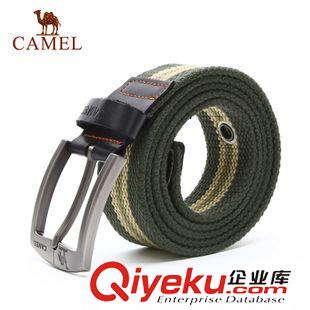 腰帶 CAMEL駱駝戶外腰帶 牛皮拼接條紋帆布男女通用休閑腰帶 A5W3H2107