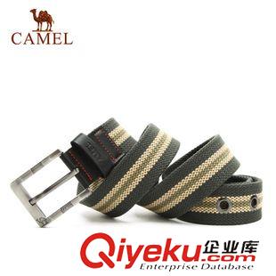 腰帶 CAMEL駱駝戶外腰帶 男女通用針扣式牛皮拼接帆布腰帶A5W3H2105原始圖片3