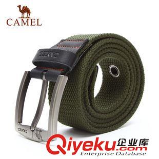 腰帶 CAMEL駱駝戶外腰帶 男女通用針扣式牛皮拼接帆布腰帶A5W3H2105