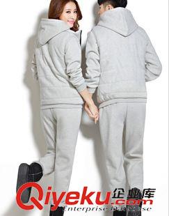 店主推薦 廠家 2015冬季韓版新款衛(wèi)衣三件套 加絨加厚運(yùn)動(dòng)休閑情侶裝套裝原始圖片3