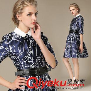 第七期 2015早秋新品歐美時(shí)尚復(fù)古娃娃領(lǐng)修身大擺印花連衣裙6009原始圖片3